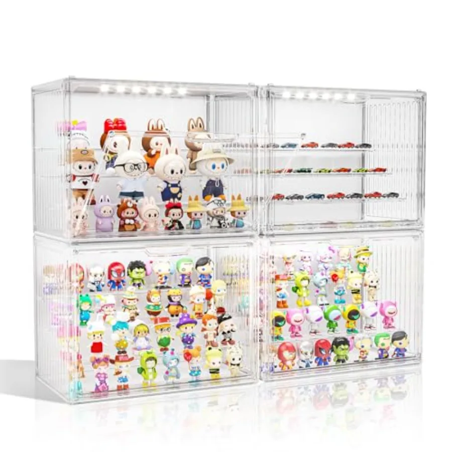 Clear Acrylic Display Case with Light for Figures/Collectibles, Figurine Display Shelf, LED Lighted Display Cases Collection Ho