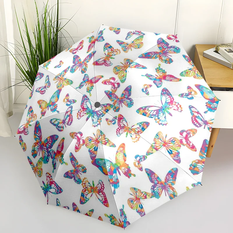 

1pc Automatic Open/Close Umbrella with Colorful Butterfly Print - Compact Travel Umbrella, Sturdy Metal Frame & Lightweight Pl