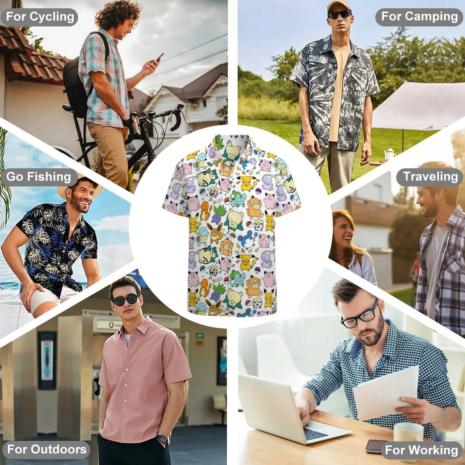 Camisa de manga corta con estampado de animales para hombre, Top con solapa de botón abierto, camisas casuales cómodas, Verano