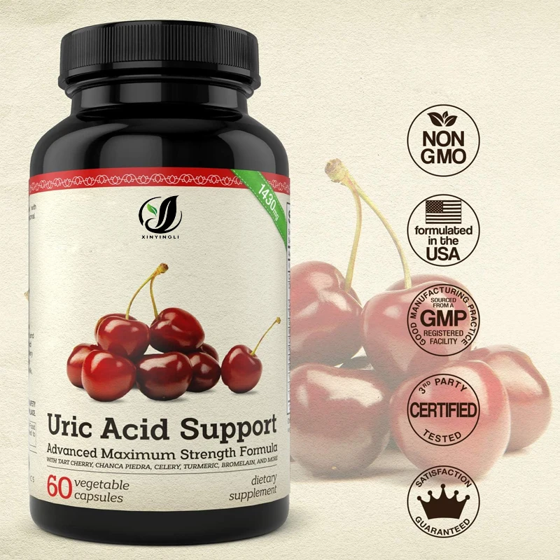 

Uric acid support formula, including sour cherry concentrate, celery seed extract, and 60 vegetarian capsules
