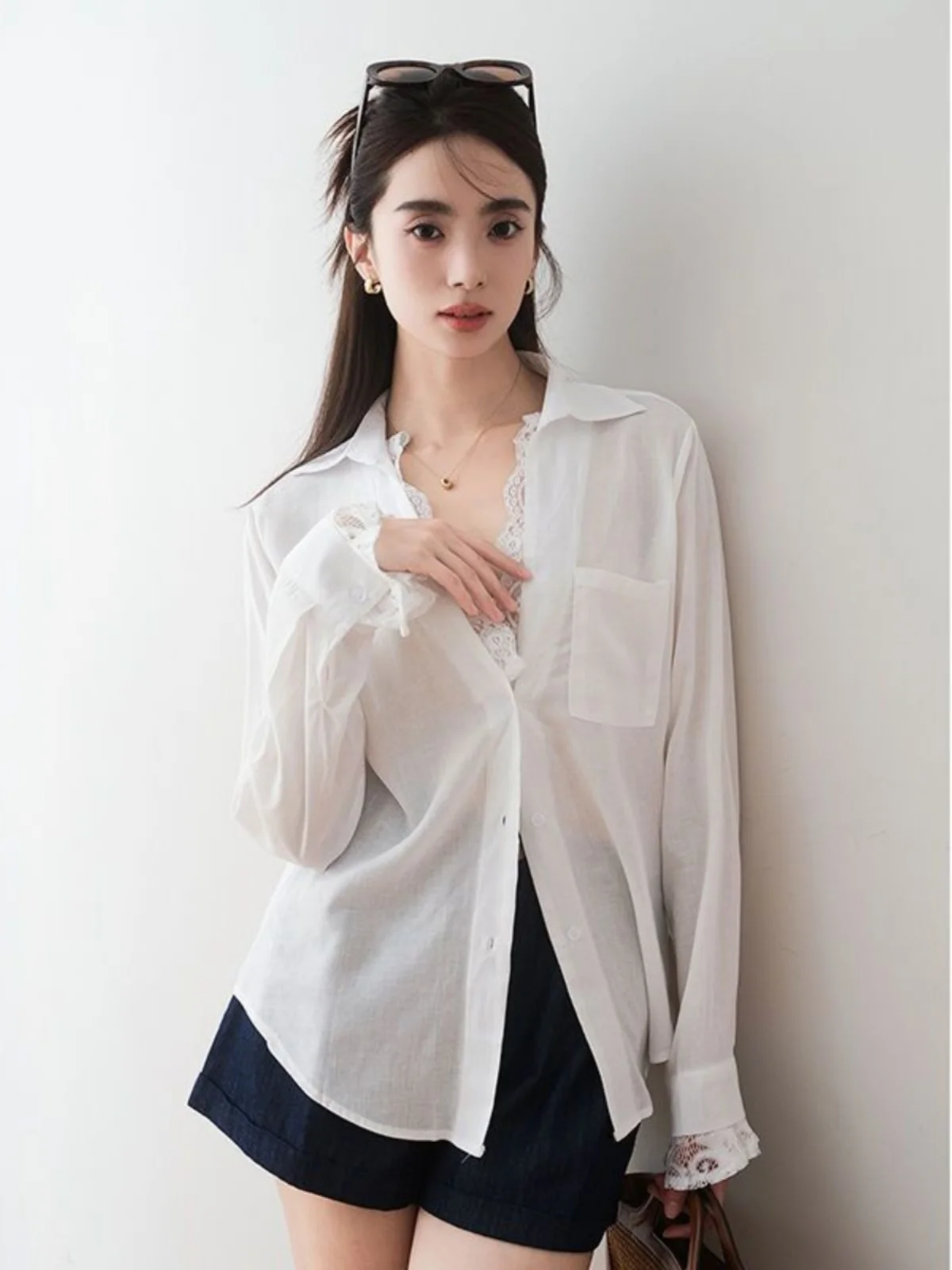 

Белый костюм с кружевными вставками и длинными рукавами, свободный крой, женский, простой стиль, осень 2024, модный повседневный деловой офисный наряд