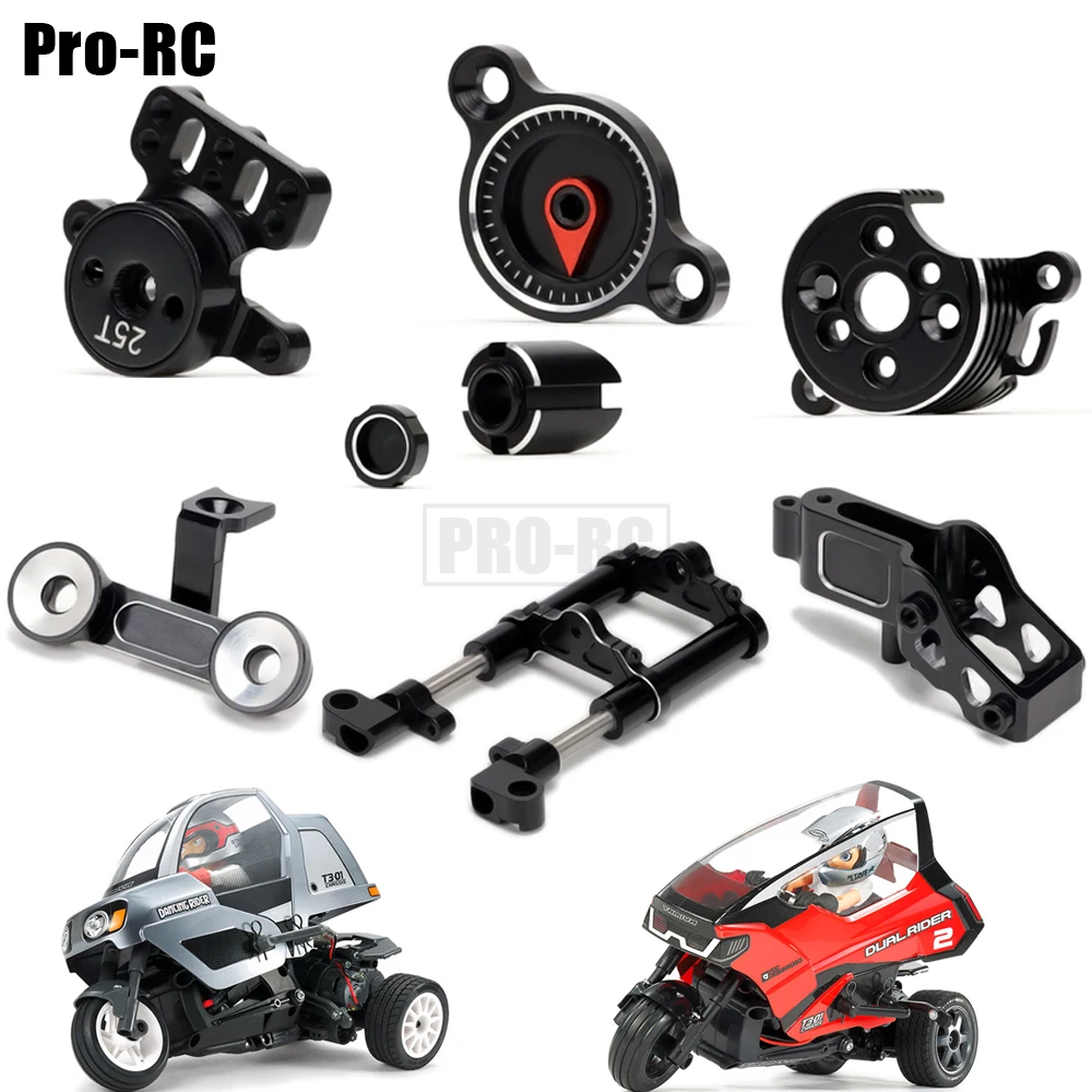 1 ensemble économiseur de servo en aluminium et support de lumière de moteur, fourche de choc et ensemble de poteau de direction pour voiture RC 1/8 Tamiya T3-01 les touristes phthalRIDER