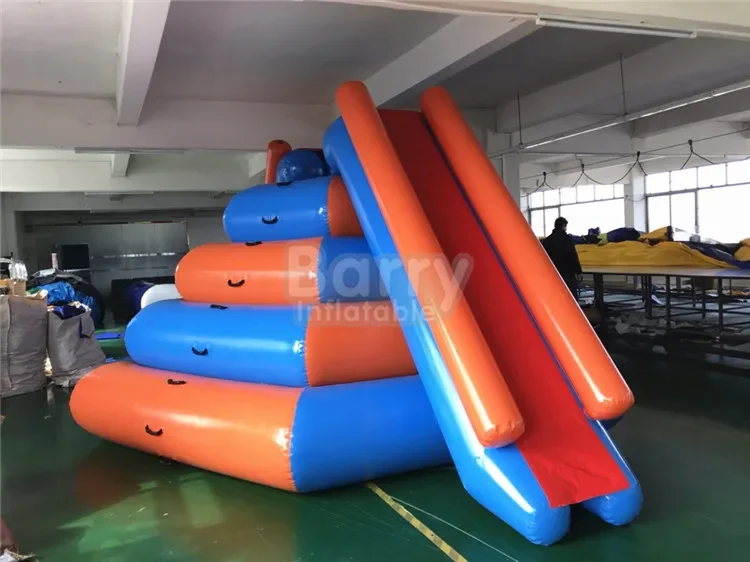 Custom made manufacture sea lake inflatable floating island slide For sale inflatable climbing wall with slide for water