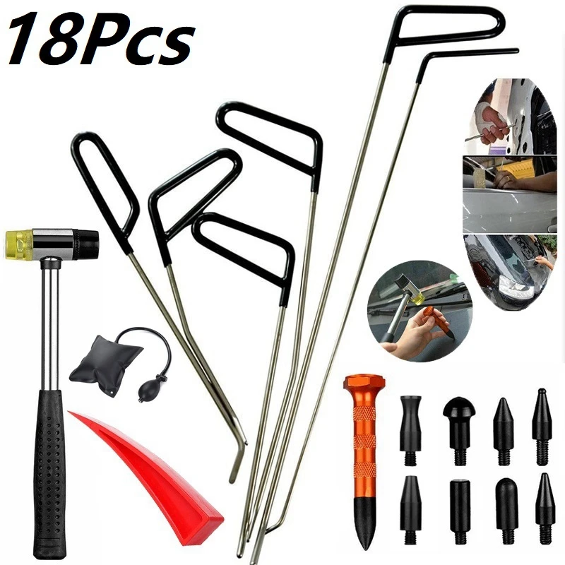 

18Pcs Automotive Paintless Dent Repair Removal Tools Puller Kits Hail Repair Tools Hooks Rods Wedge Pump Tap Down Pen