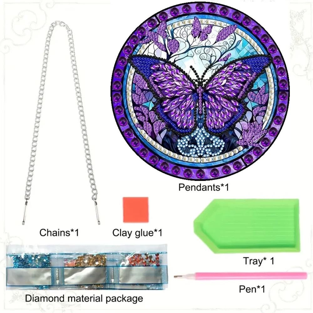 Diamond Painting Pendant, Purple Butterfly Diamond Art Mosaic Hanging Pendant, Home Garden Wall Door Decoration, Handmade Gift