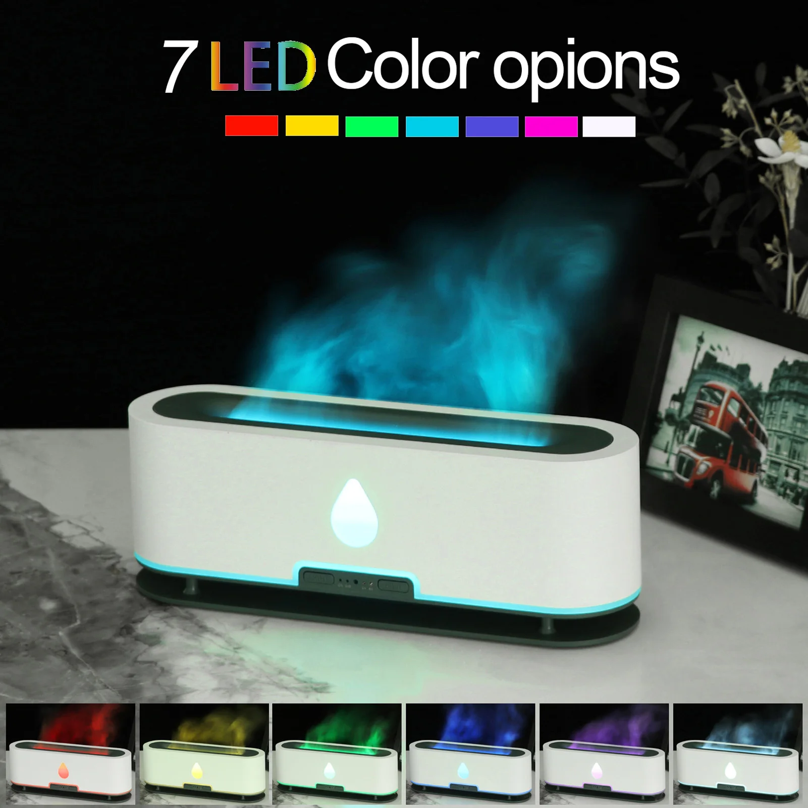 

Flame Diffuser Humidifier Quiet 2h 4h Timing Remote Control Aromatherapy Humidifier with 7 Color Light 100‑240V