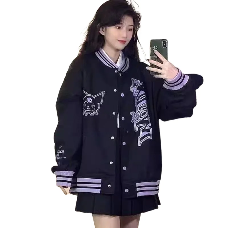 Hot Kawaii Sanrios Kuromi Baseball Uniform Anime Casual Spring Autumn Jacket Cartoon Loose Coat Cute Sweet Sports Tops Girl Gift