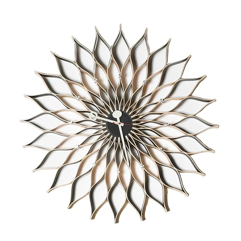 Nordic Large Wall Clock Wood Luxury Sun Creative Flower Silent Watch Metal Clocks Wall Home Decor Living Room Decoration Gift