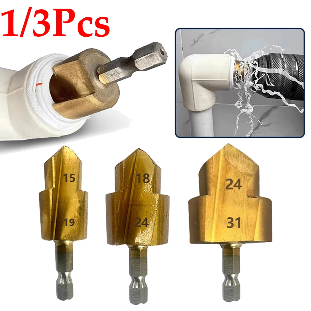 1/3Pcs PPR Lifting Stepped Drill Bit Hexagon Shank Water Pipe Connection Tool 20/25/32mm Full Open Process Water Pipe Reamer