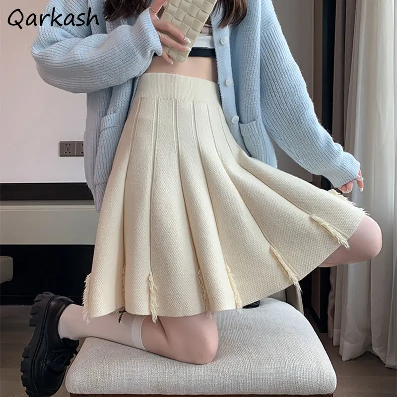 Mini Skirt Women High Waist Pleated Autumn New Knitting A-line Slim Trendy Korean-style Gentle Leisure Preppy Style All-match