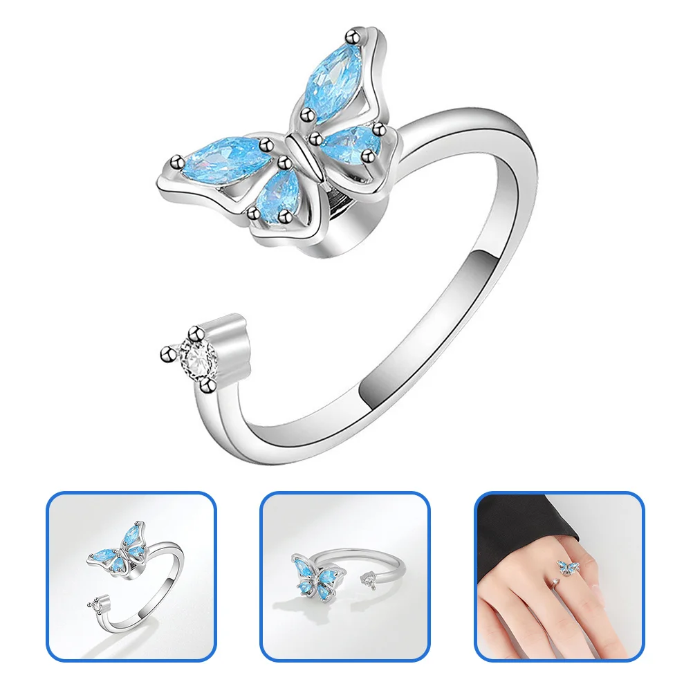 Anello con farfalle Piccolo anello delicato con strass aperto regolabile Anello regalo per donna Anelli gioielli Anelli estetici per ragazze adolescenti