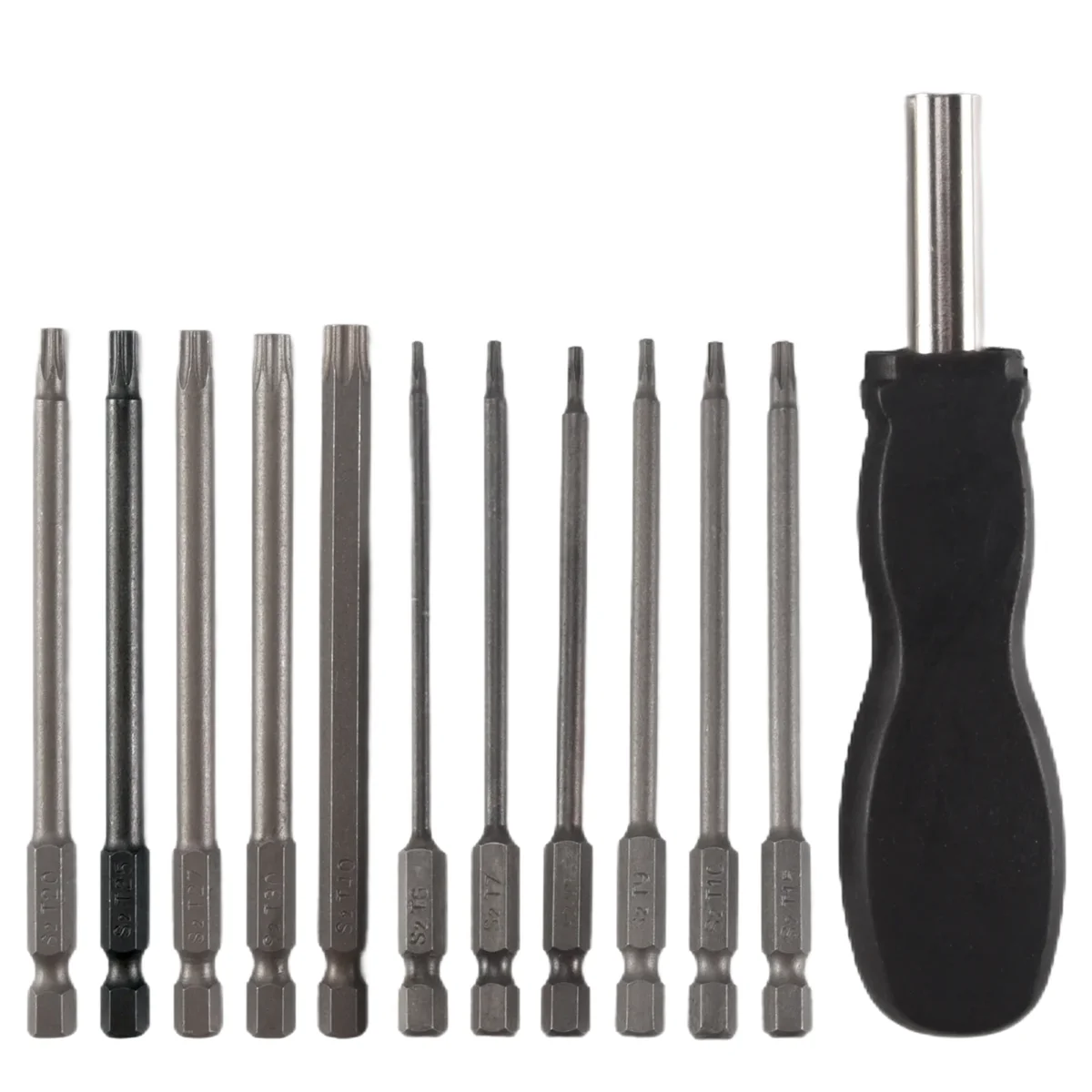 트렌디한 Torx 헤드 스크루 드라이버 비트 세트, 1/4 인치 육각 생크 T6-T40 스타 스크루 드라이버 도구 키트, 1 팩 핸들 포함, 11 팩, 75mm