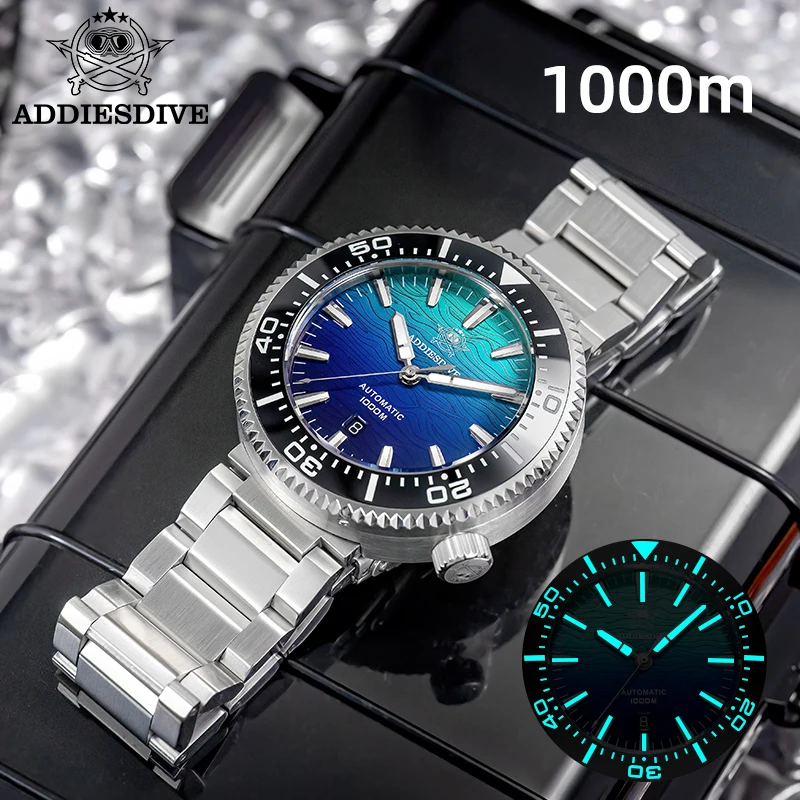 ADDIESDIVE Men's 1000m Diver Watch Automatic Mechanical Wristwatch Sapphire Glass Ceramic Bezel AR Coated Super Luminous Watches