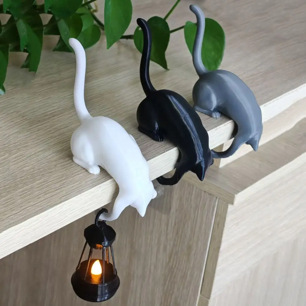 3D Printed Cat-Shaped Wall Hook Cute Cartoon Bookshelf Lantern Creative Inverted Hanging Wall Key Rack Halloween Decorations