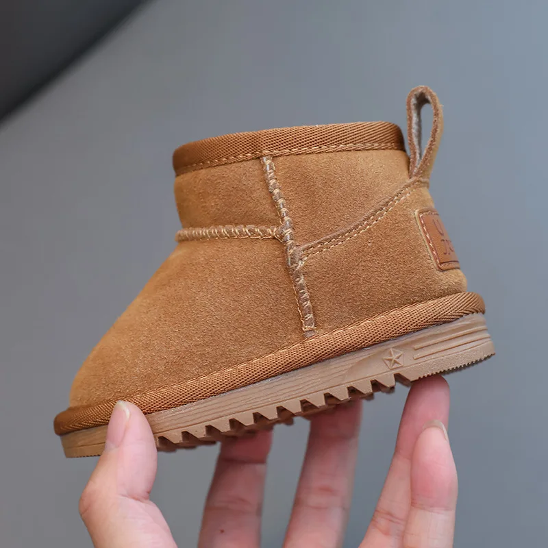 Baby Soft Suede Leather Snow Boots Boys Girls Warm Thicken Fur Cotton Shoes Children Anti-slip Warm Winter Boots