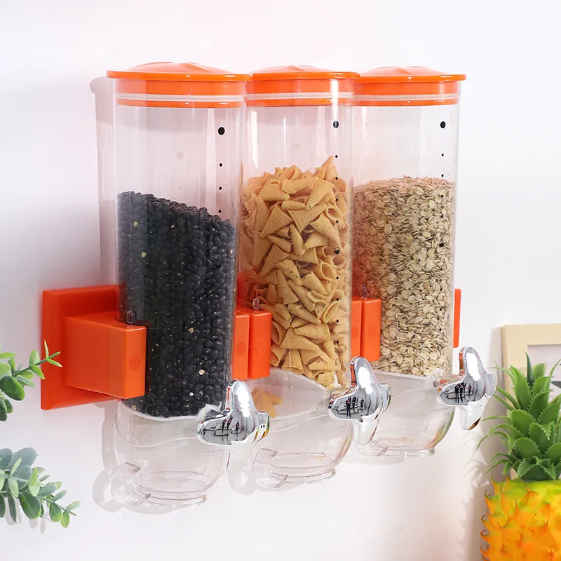 Kitchen Wall Mounted Dry Food Cereal Dispenser Grains Sealed Storage Tank Multiple-Use Airtight Clear Design Storage Dry Food