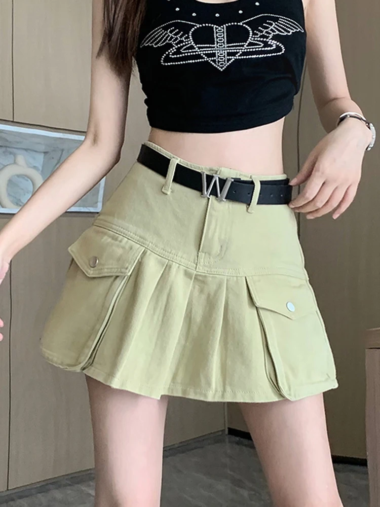 Chic Kaki Mini Dress High-waisted Slimming Booty Lifting American Style Spring Summer 2024 New Arrival Women's Skirt Ins