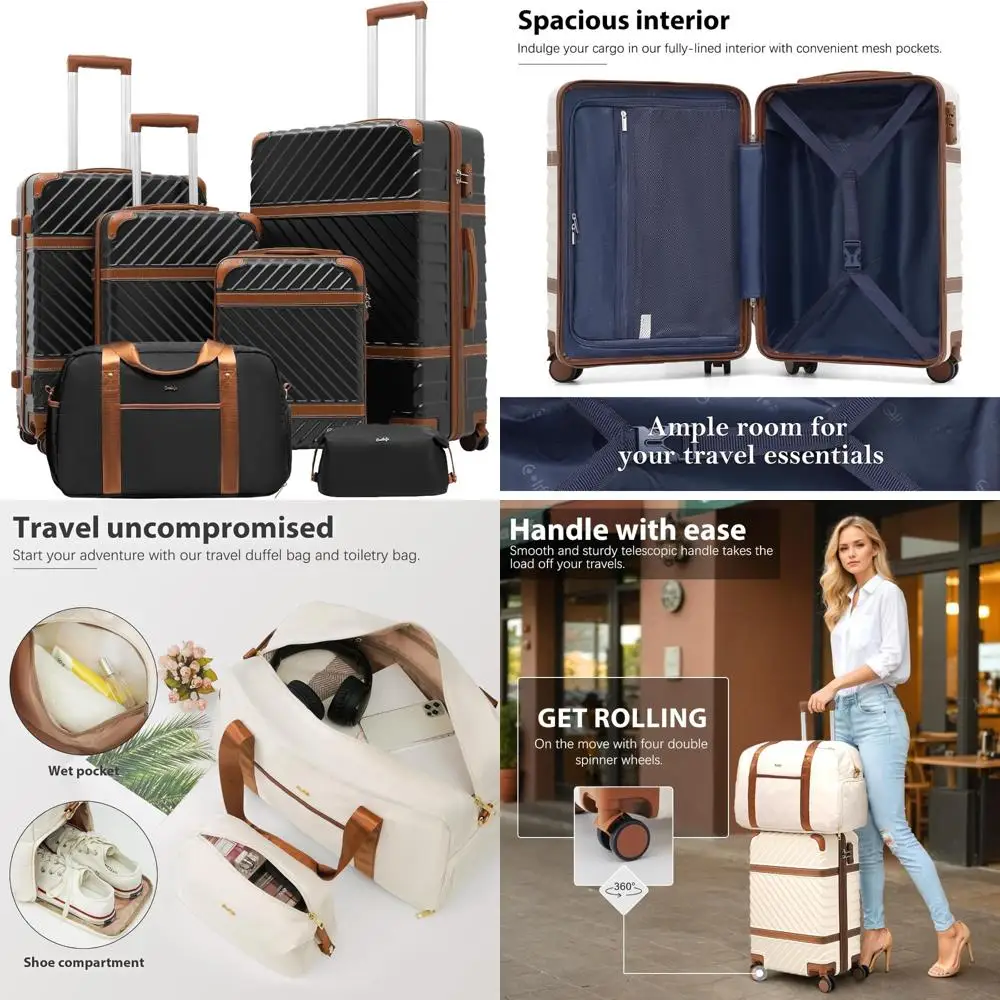 

"travel set with carry-on hardshell suitcase, tsa lock, spinner wheels, and telescopic handle"