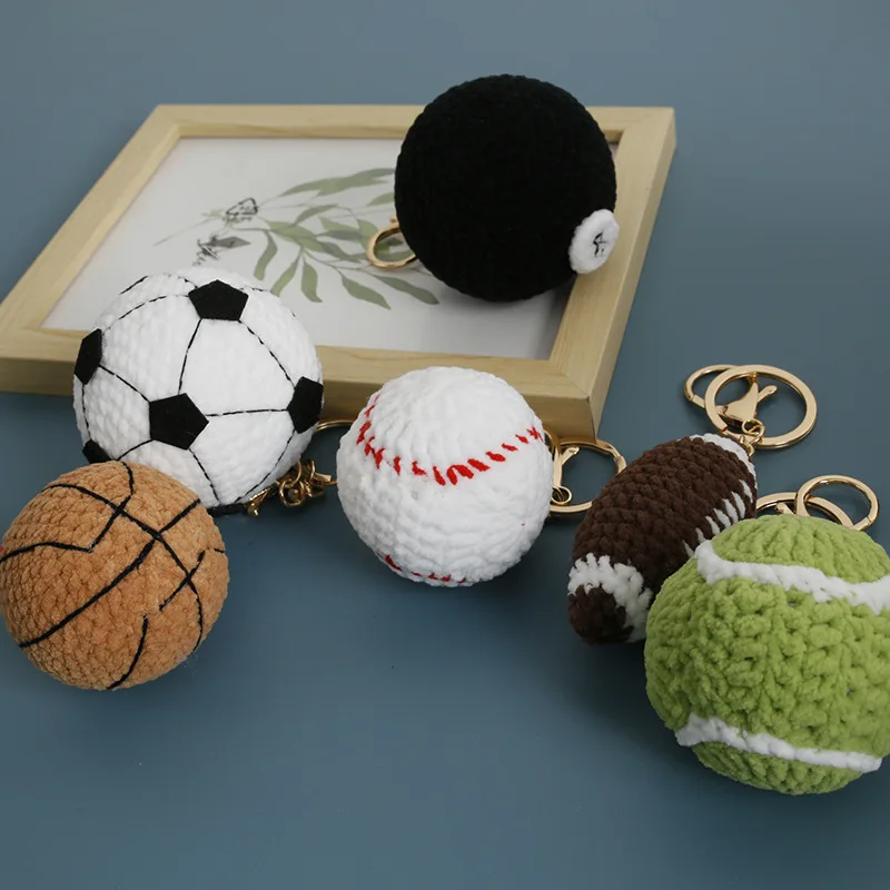 Sport Balls Series Crochet Keychain Handmake Knitted Basketball Keyring For Bag Pendant Crochet Tennis Keychain Custom Accessory