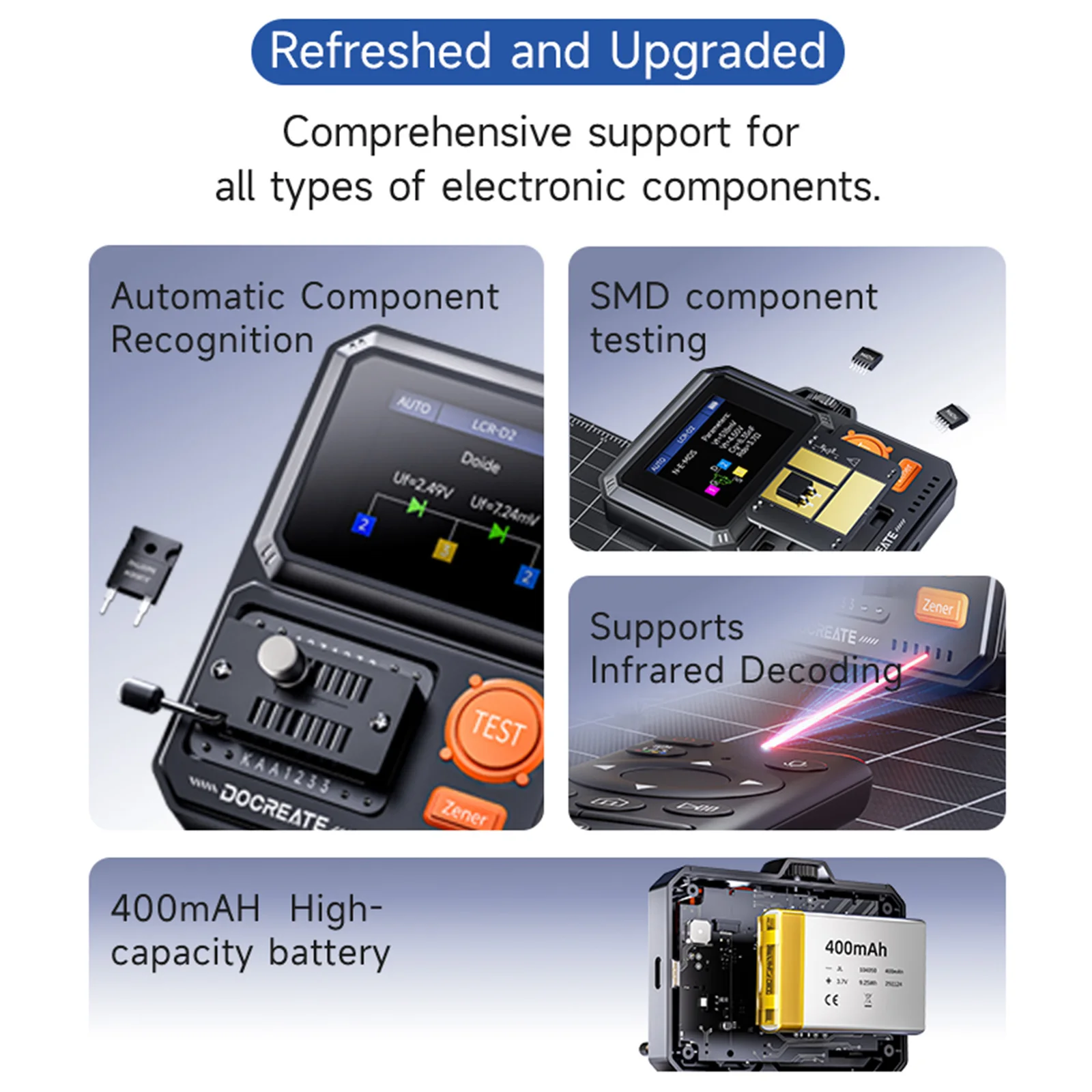 LCR-D2 High-Precision Transistor Tester 400mAh Intelligent Auto Recognition LCR Meter Capacitor/Inductor/Resistor/Diode/SMD Test view 5