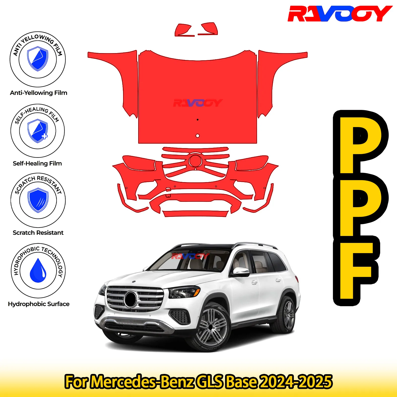 

For Mercedes-Benz GLS Base 2024-2025 Glossy Matte Black Precut front PPF Kit Paint Protection Film