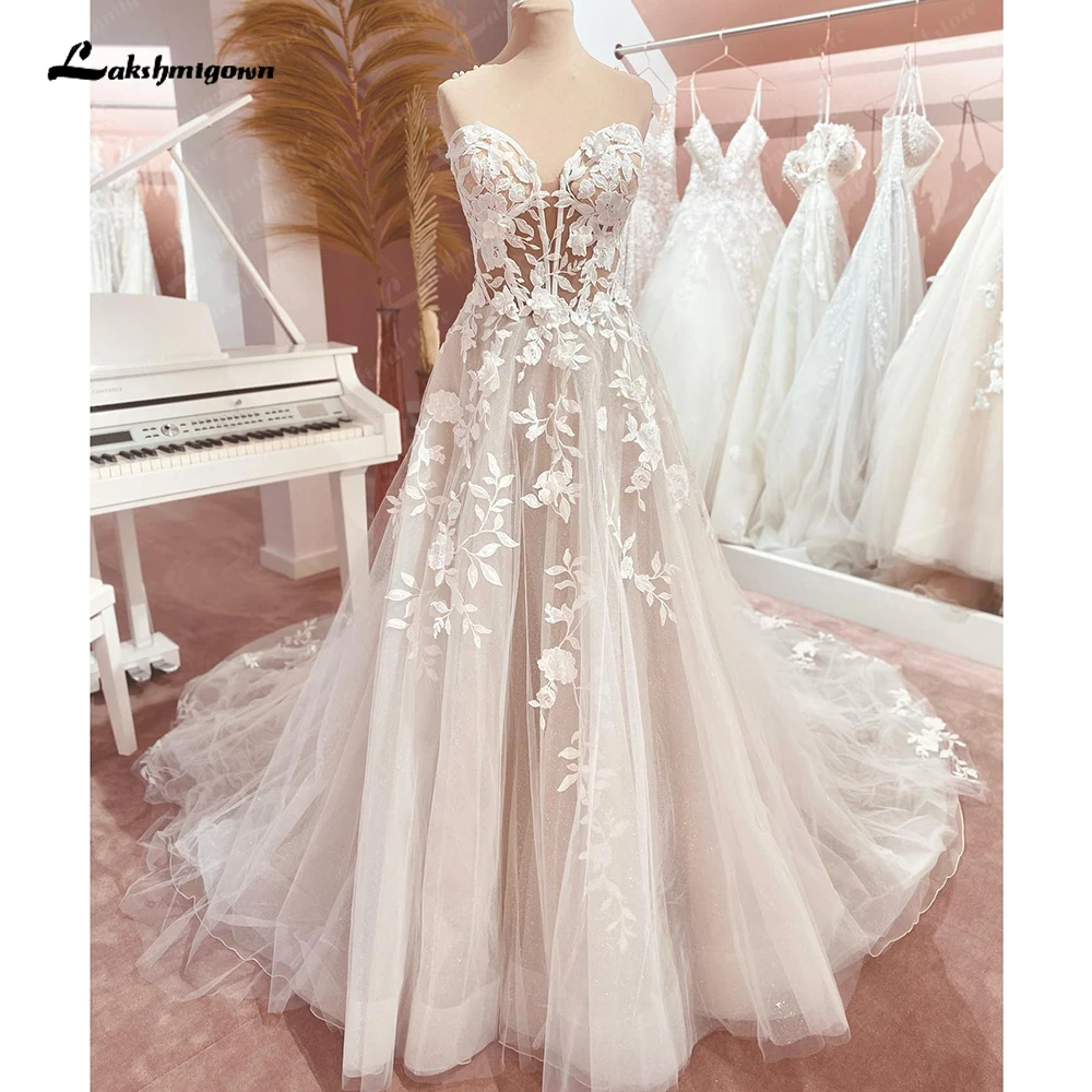 

Lakshmigown Lace Bodice Sweetheart Boho A Line Women Wedding Dress for Bride 2023 Champagne Wedding Gowns suknie slubne