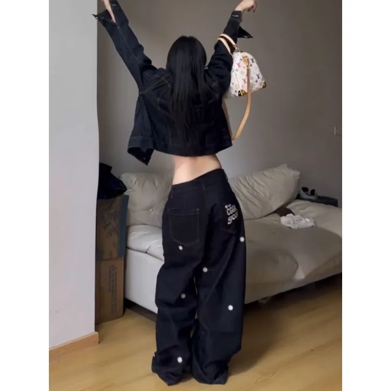 

Женские модные свободные широкие джинсы с вышивкой и бантом, облегающие джинсы с высокой талией на осень и зиму