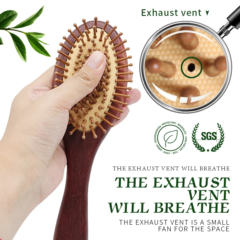 BOOMSLIFE Personalized Massage Scalp Hair Brush Wide Tooth Oak Wood Comb for Hair Women Custom Wood Needle Styling Hairbrush