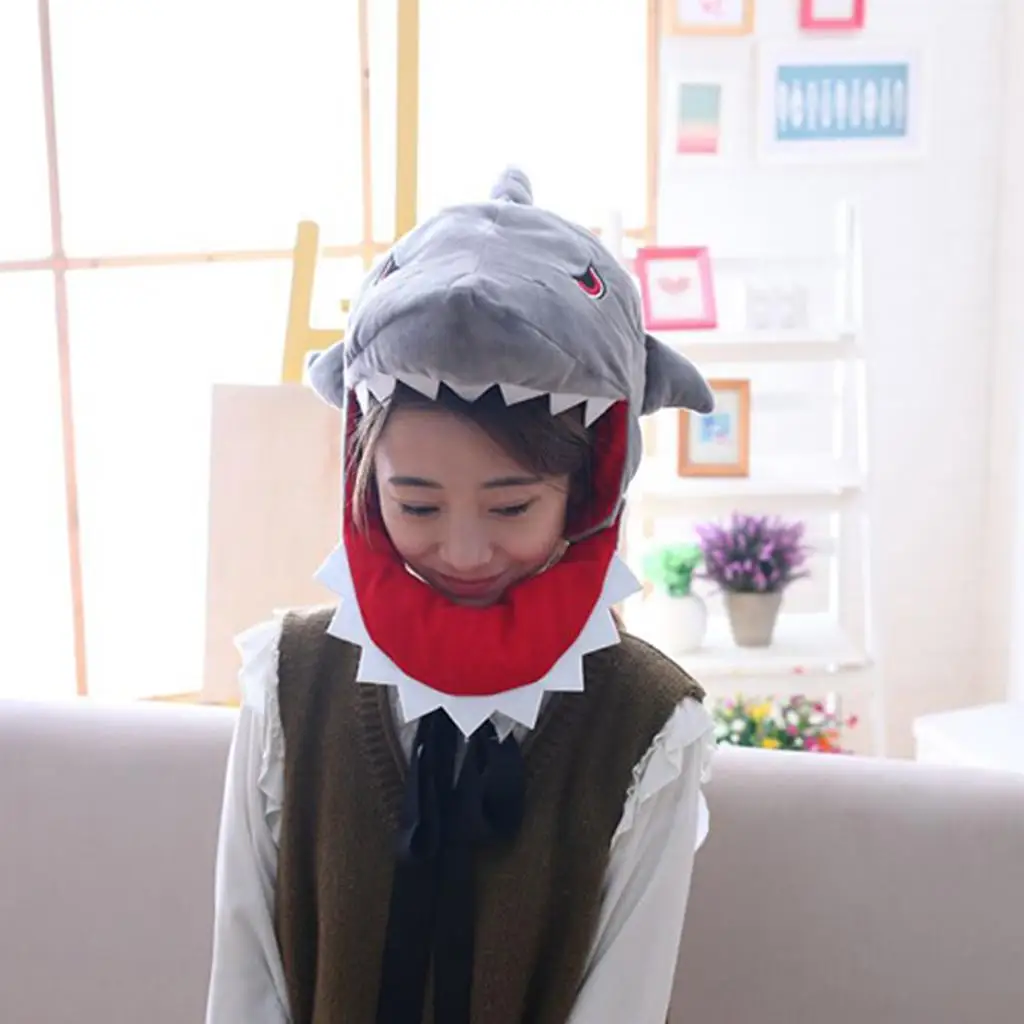 Animal Shark Hat Cotton Plush Cosplay Holiday Cap for Christmas Party Halloween Photo Prop