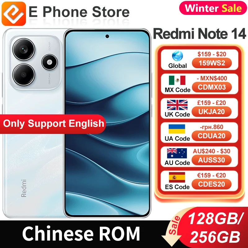 Xiaomi Redmi Note 14 5G 128GB/256GB 6.67 inch OLED 2400×1080 Screen Dimensity 7025-Ultra 45W 5110mAh Battery 50MP+16MP Camera