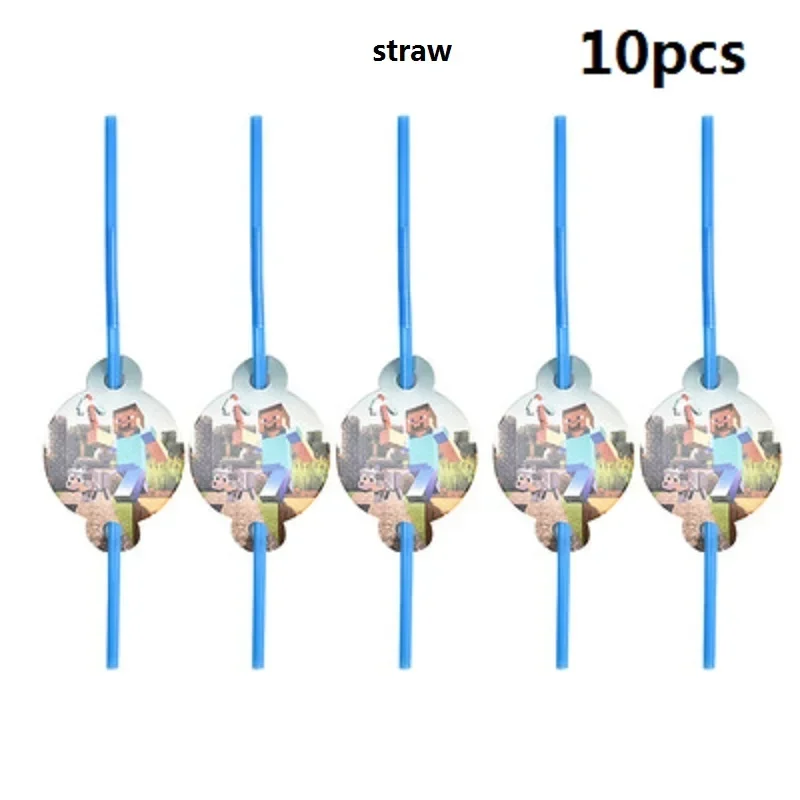 MC Pixel Papieren Kaart Minecraft Verjaardagsfeestje Benodigdheden Vlag Trekken Taart Cup Ballon Servies Set Feest Slaapkamer Decoratie Speelgoed