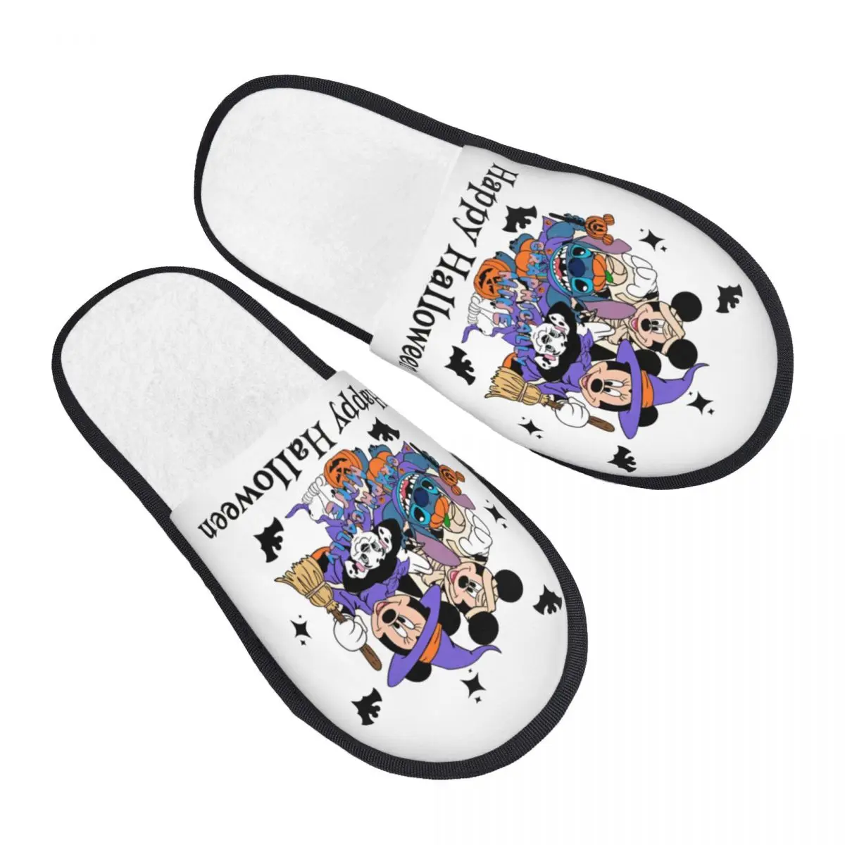 Winter Slippers Mickey And Minnie Happy Halloween Accessories Household Fur Slides Slippers Living Room Cozy Anti Slip Slides