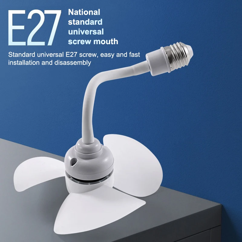 Ventilatori da soffitto portatili Mini ventilatore da tavolo 10W E27 per soggiorno camera da letto casa 360 °   Mini ventola di raffreddamento USB regolabile AC85-265V