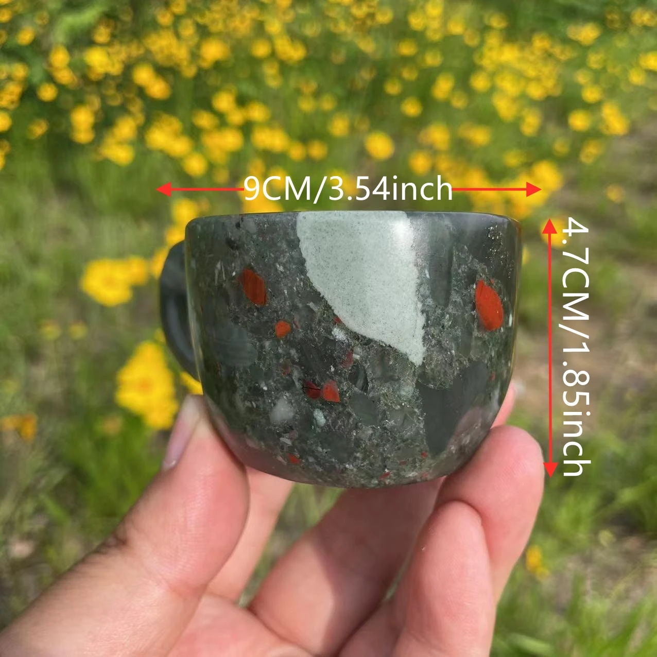 Hand Carved African Bloodstone Mug Decor Natural Chalcedony Stone Cup Ornamental Sculpture for Desk Home Decor