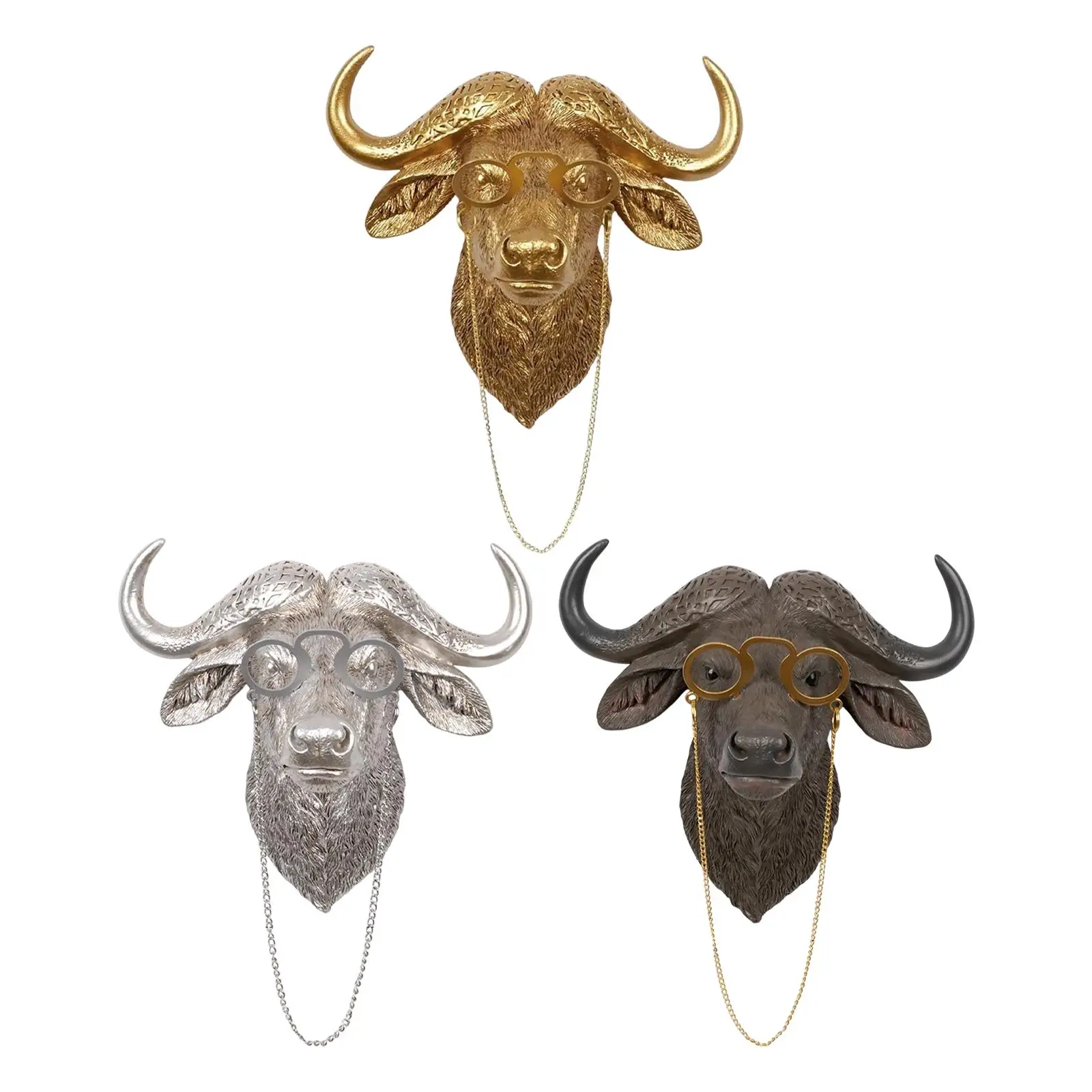 

Resin Animal Head Wall Sculpture Buffalo Minimalist Decorative Piece Space Decor for Bedroom Living Room Office Sofa Study