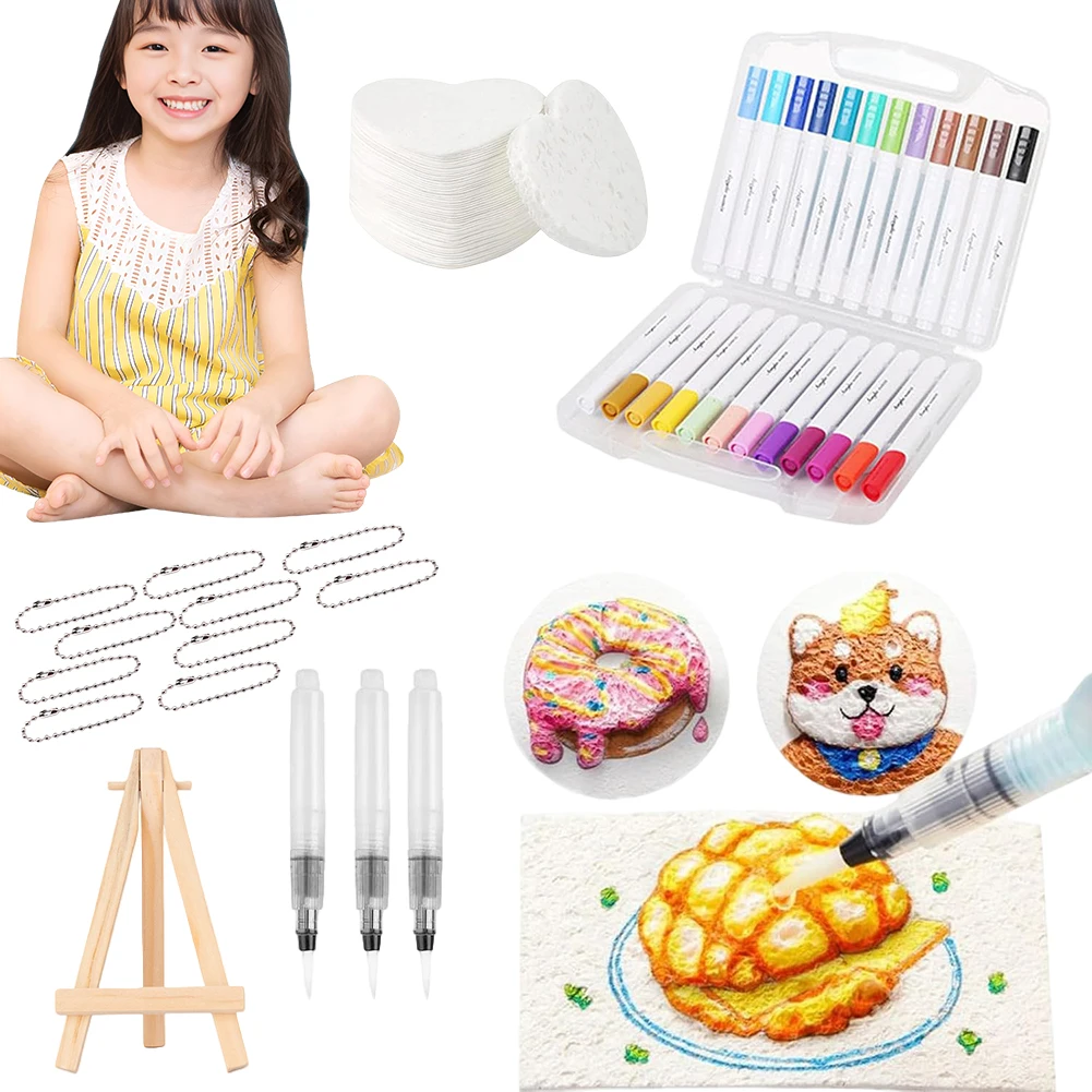 

3D Drawing Magic Canvas Sponge with Watercolor Brush Marker Pen 3D Blank Painting Paper Magic Puffy Paint Kit Art Supplies