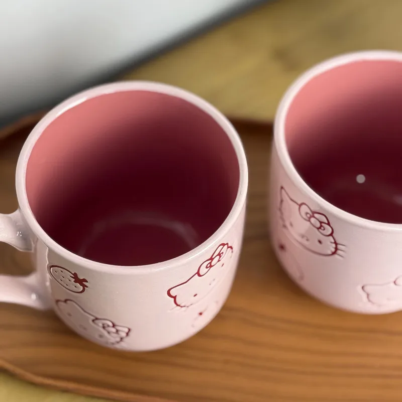 New Sanrio Hello Kitty Hand-Painted Mug, Cute Strawberry Breakfast Cup, Coffee Cup, Water Cup, Ceramic Mug