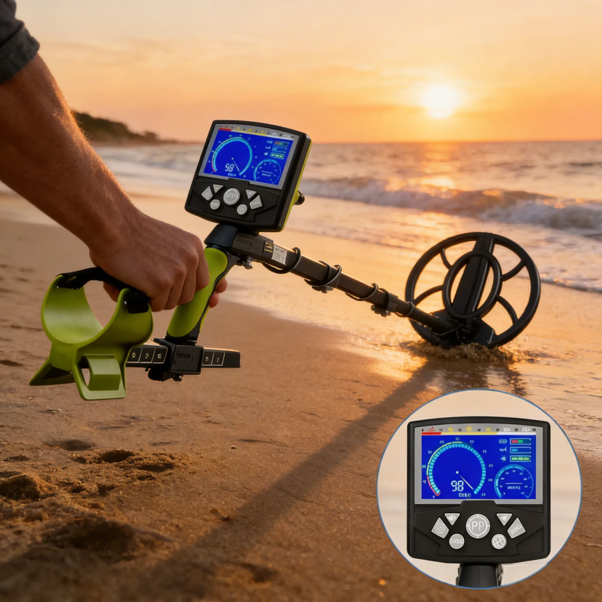 

Professional Metal Detector for Adults Analog Pointer LCD Screen 10'' Waterproof Coil Adjustable All Metal Disc Pinpoint 3 Modes