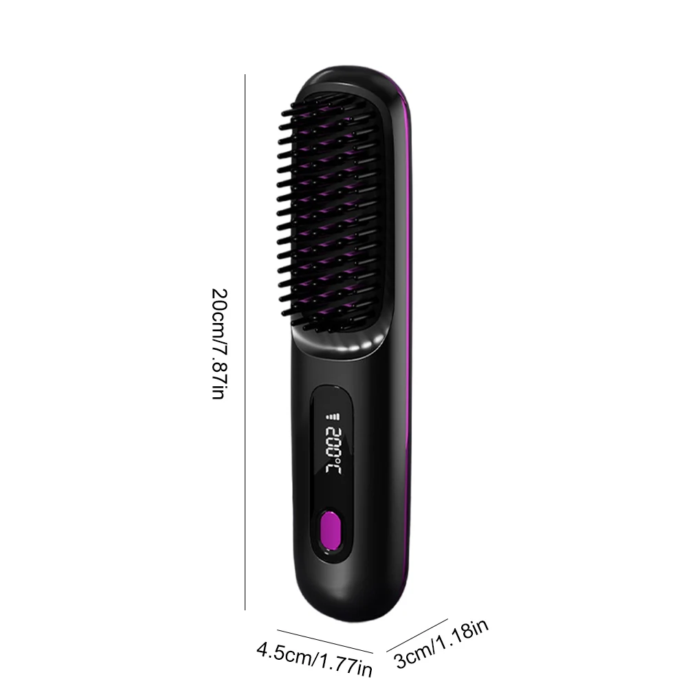 

Cordless Hair Straightener Mini Hot Hair Comb Digital Display Hair Straightening Brush Rechargeable for All Hair Types