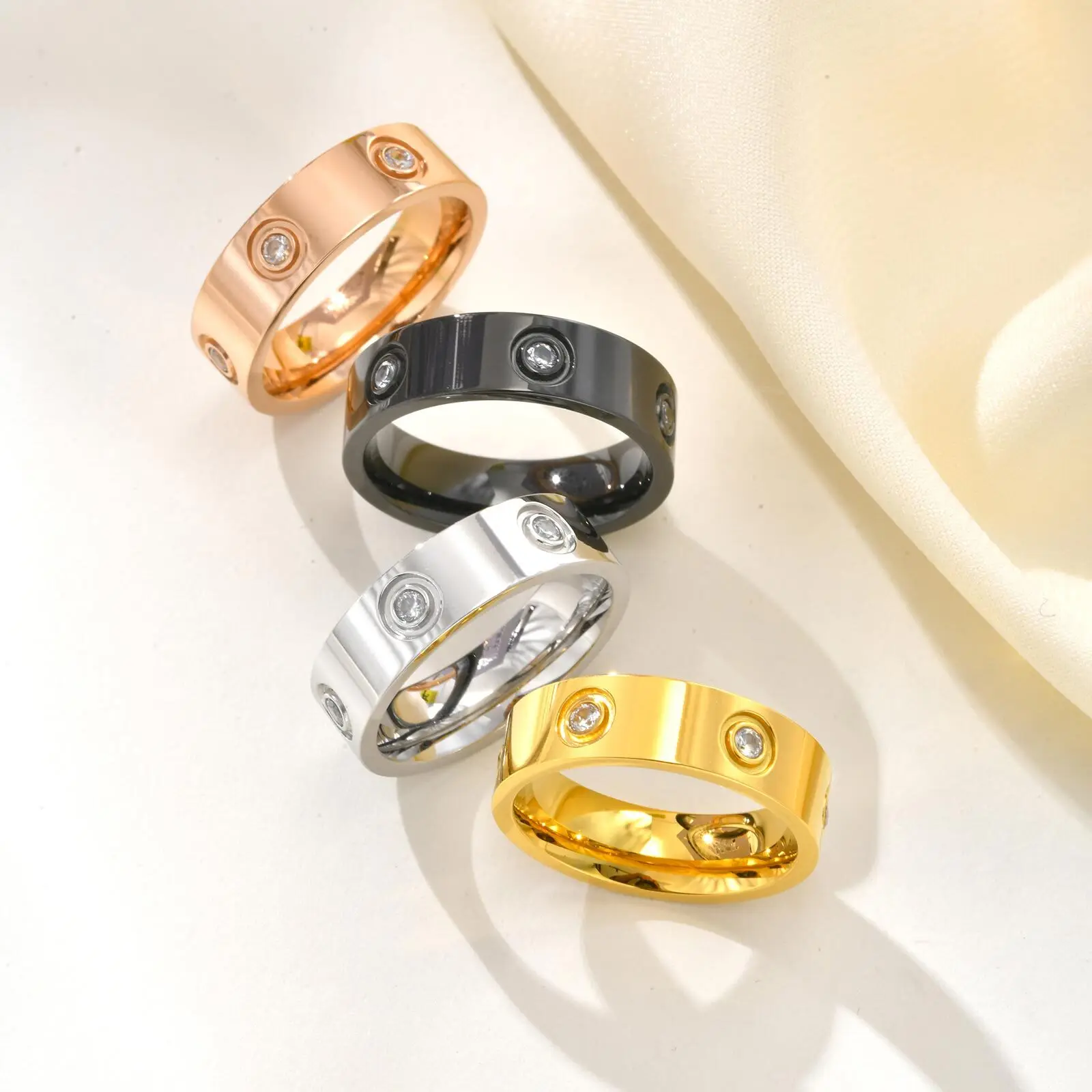 خاتم زفاف فاخر من Vnox للنساء والرجال، كلاسيكي من الفولاذ المقاوم للصدأ مع خواتم الزركون تشيكوسلوفاكيا، هدية خطوبة مجوهرات وعد الحب #2