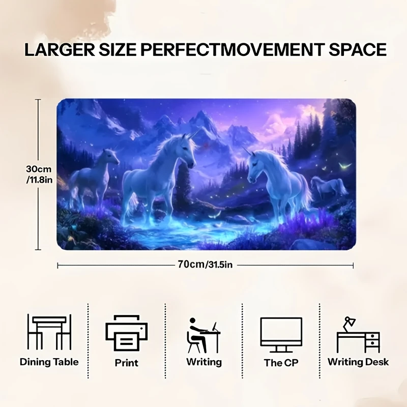 Magical Unicorns Fantasy Desk Mat Extra Large Gaming Mouse Pad Smooth Rubber Non-Slip Home Office