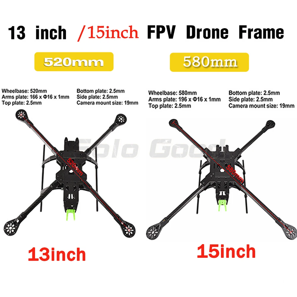 SoloGood 13inch 520mm 15inch 580mm Carbon Fiber Frame FPV Traverser Drone Frame With Landing Gear Landing Skid Foot Stool