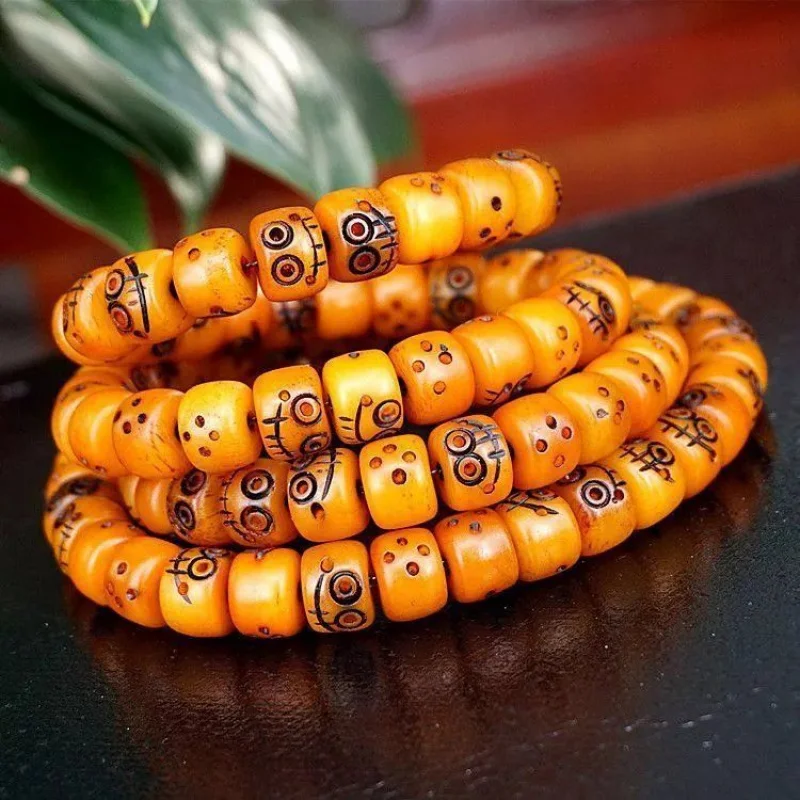 Yak bone carving skull Tibetan Shri chitipati 108 PCs bracelet rosary crafts female male