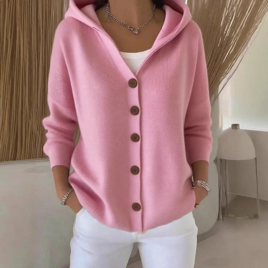 

Spring Autumn Women's New Single Breasted Hooded Cardigan Sweater Solid Color Slimming Casual Versatile Daily Commute Knit Coat