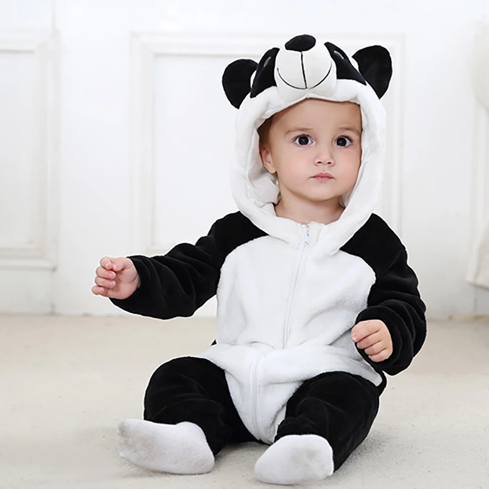 

1pc Panda Shaped One Piece One-Piece Flannel Panda-Shaped Romper For Indoor Baby Romper Outdoor Wear Newborn Jumpsuit