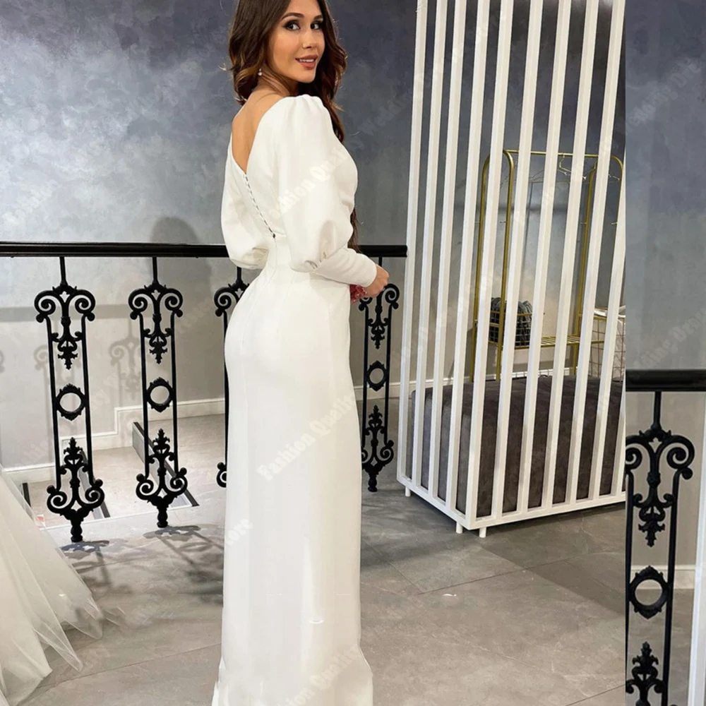 Seksowne suknie ślubne damskie z głębokim wzorem w V syrenki w stylu Vintage wysokie widelce suknie ślubne jasne satynowe Princess Party Vestidos De Novias