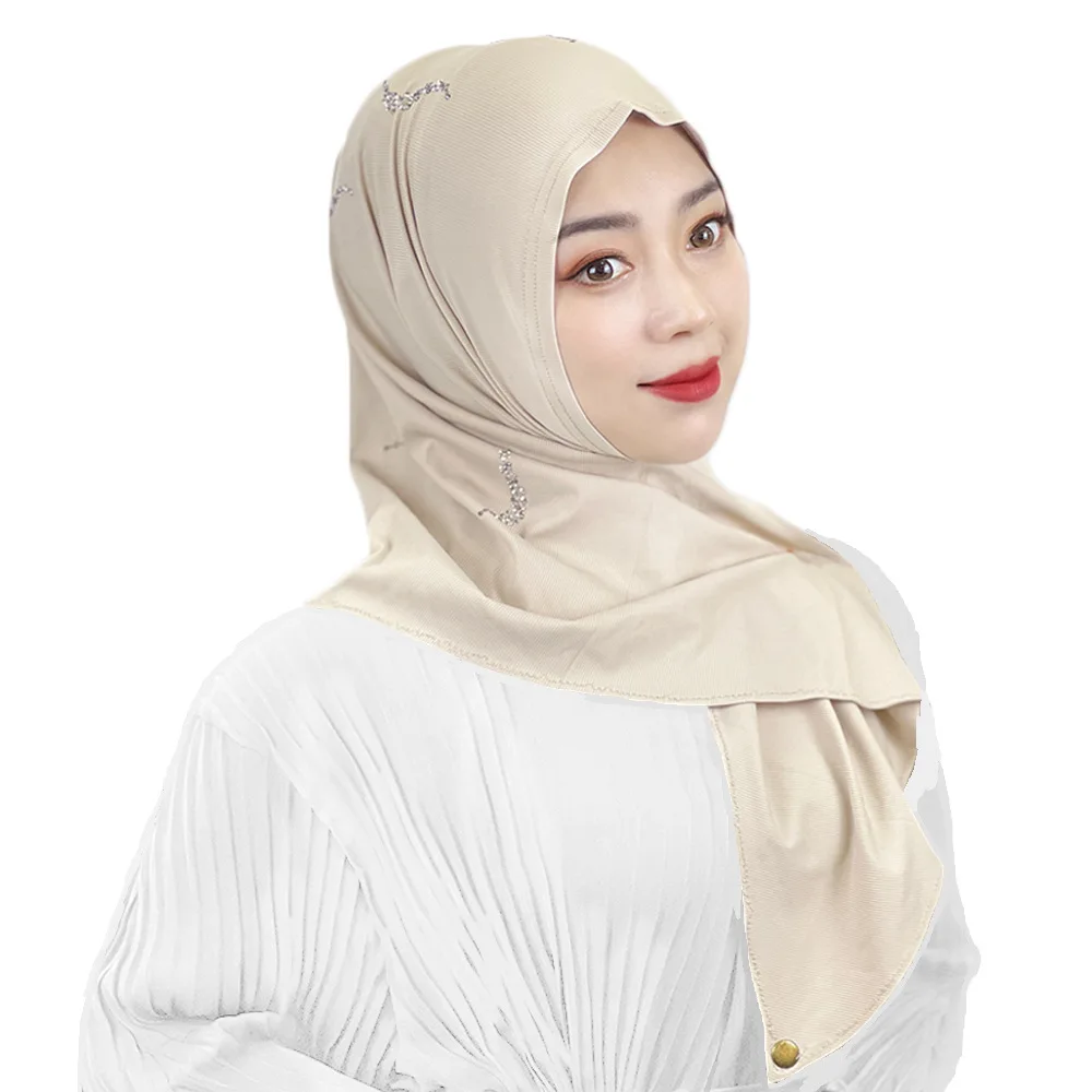 Topi mewah untuk wanita Hijab berlian imitasi kerudung Muslim Solid instan penutup kepala pesta pernikahan Headwrap Dubai penutup kepala Islam topi Turban