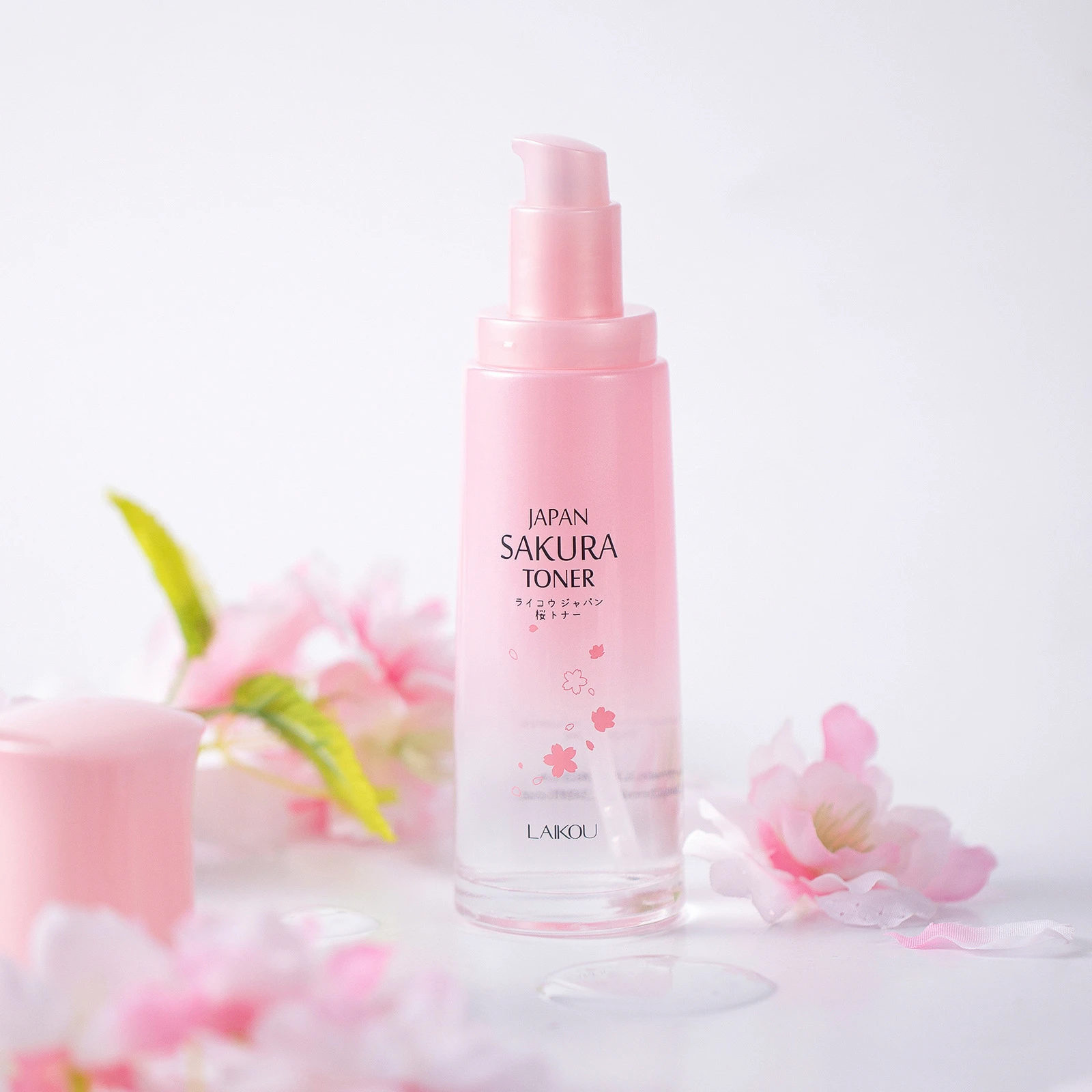LAIKOU Cherry Blossom Moisturizing Toner, Soothing Face Lotion for Sensitive Skin Pore Tightening Makeup Mist 100ml Glass Bottle