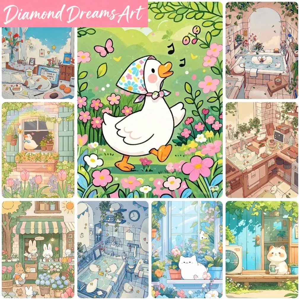 Frameless,Cute Cartoon Animals Diamond Painting, Whimsical Ducks, Cats and Rabbits Handmade Exquisite Creative Gift Home Decorat