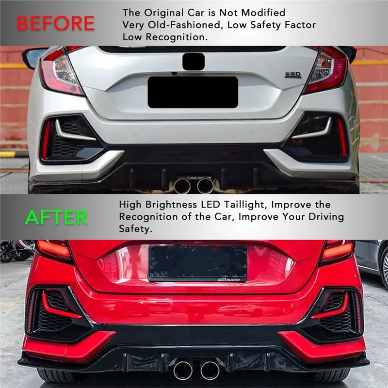 ABOK-LED Rear Bumper Reflector Light For Honda Civic Hatchback Type R 4-Door Sedan 2021-2023 Brake Light